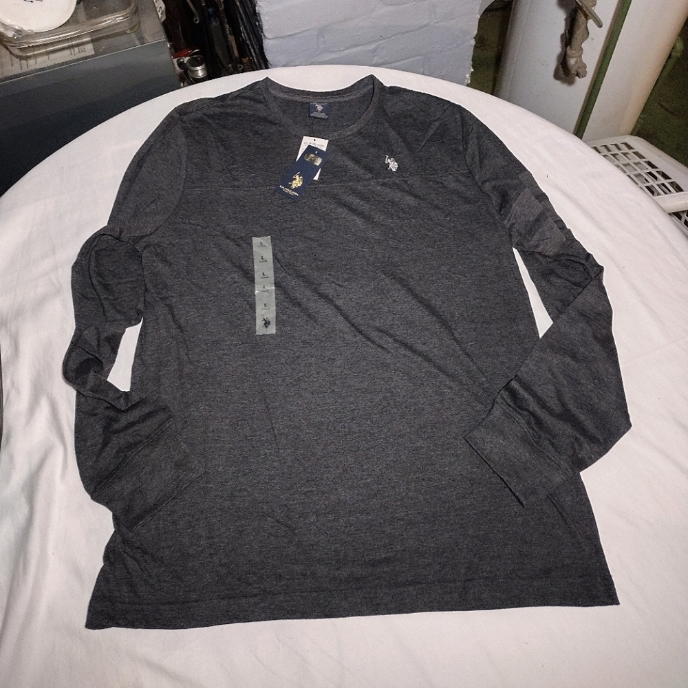 U.S. Polo ASSN. Heather Black and Gray Long Sleeve Shirt W/Polo Emblem